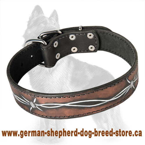 Barbed Wire Hand Painted Leather German Shepherd Dog Collar