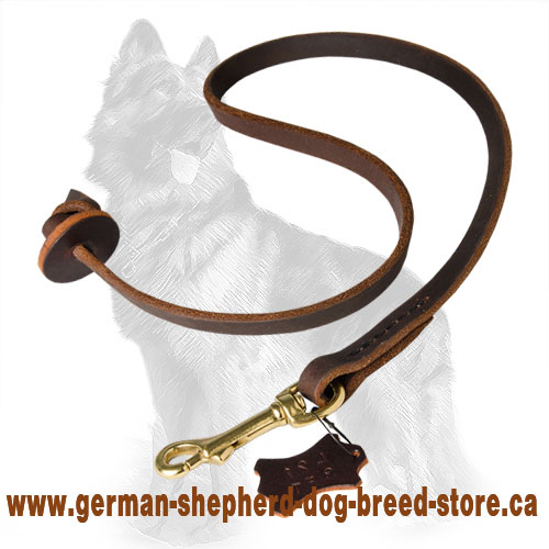 German Shepherd Leather Dog Leash with Circle Handle for Obedience Training
