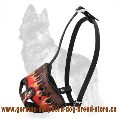 Deluxe Art Leather Dog Muzzle For German Shepherd