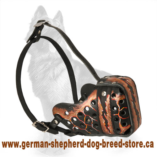 German Shepherd Leather Dog Muzzle Magma Painted