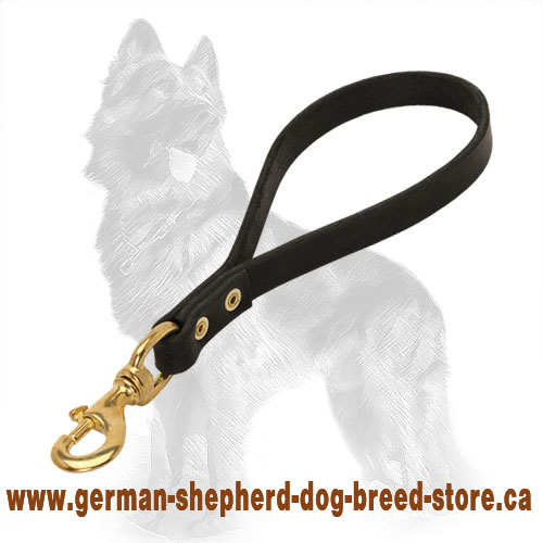German Shepherd Short Leather Dog Leash - Leather Handle