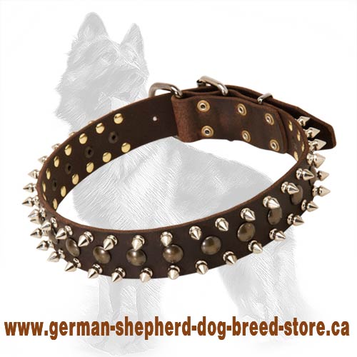 3 Rows Leather Spiked and Studded German Shepherd Collar