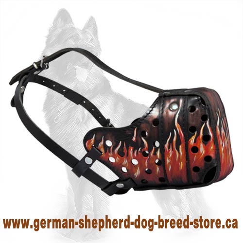 Hand Painted Leather Muzzle With Flames