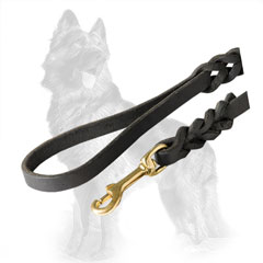 Leather German-Shepherd Leash Braided near Snap Hook and Handle