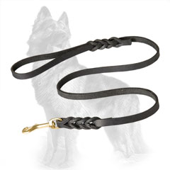 Braided Leather German-Shepherd Leash with Handle