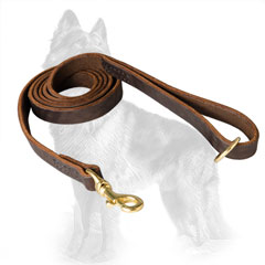 Leather German-Shepherd Leash with Brass Snap Hook and Floating Ring