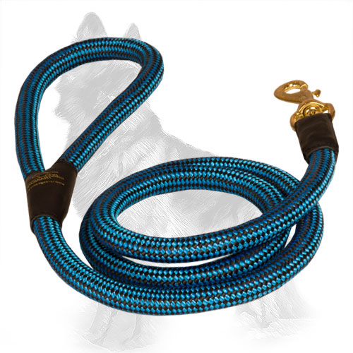 Blue Nylon Cord German-Shepherd Leash with Brass Snap Hook