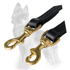 German-Shepherd Leather Dog Coupler Equipped with Two  Brass Snap Hooks