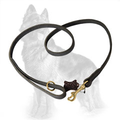 German-Shepherd Leather Dog Leash with Floating Ring on  Handle