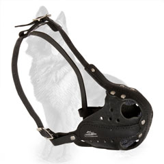 German-Shepherd Agitation Leather Dog Muzzle with Upper Nose Felt Padding