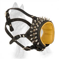 Leather German-Shepherd Muzzle Decorated with Studs and Spikes