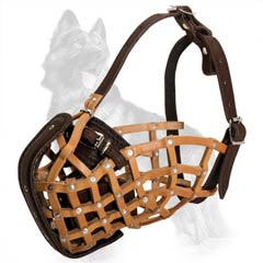 Special Leather Dog Muzzle for German-Shepherds of Military Service