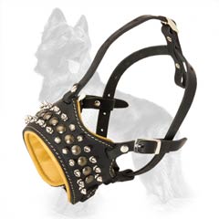 Leather German-Shepherd Muzzle Nappa Padded with Open Nose Area