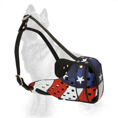 Leather German-Shepherd Muzzle with American Pride Painting